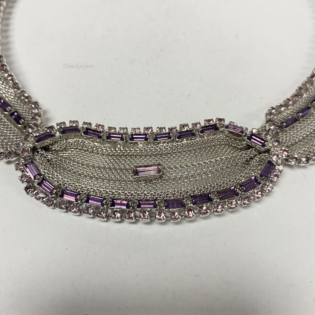 j945 Vintage Stunning Sterling Silver Mesh Designer Necklace Lilac Stone by Hobe