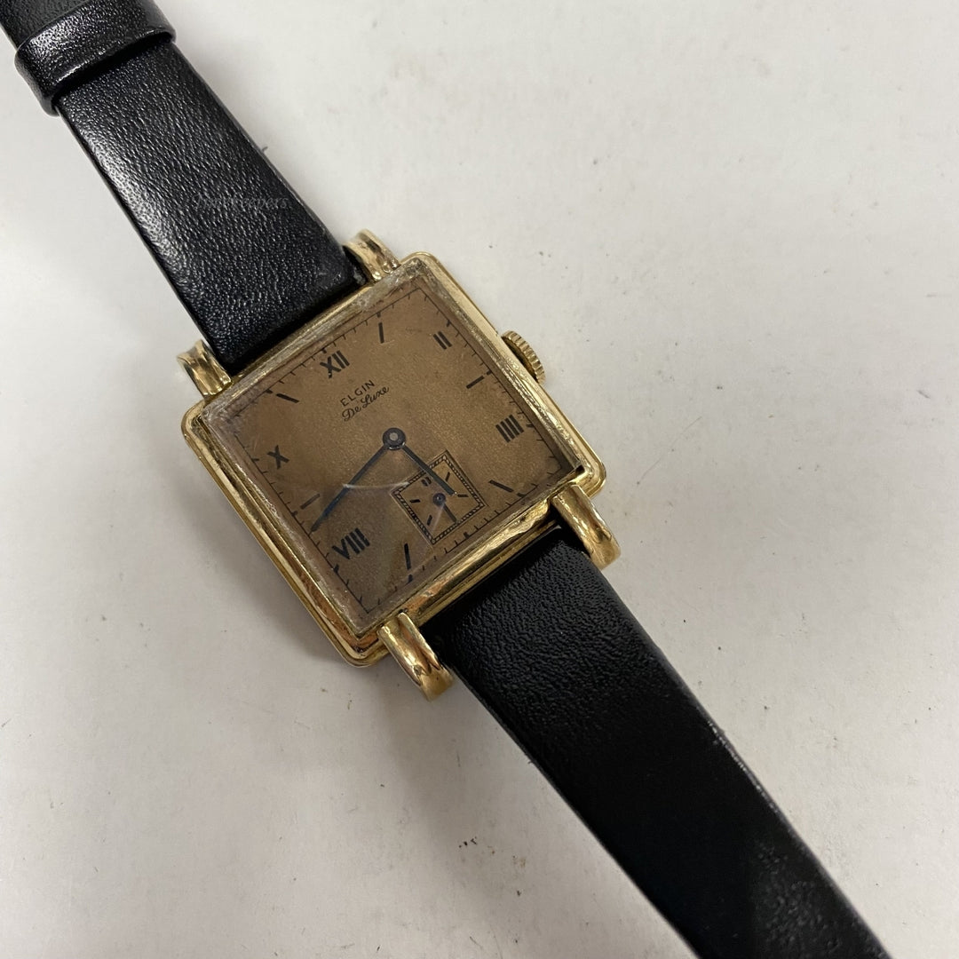 m026 Vintage Elgin DeLuxe USA 10K RGP Bezel Mechanical Unisex Wrist Watch