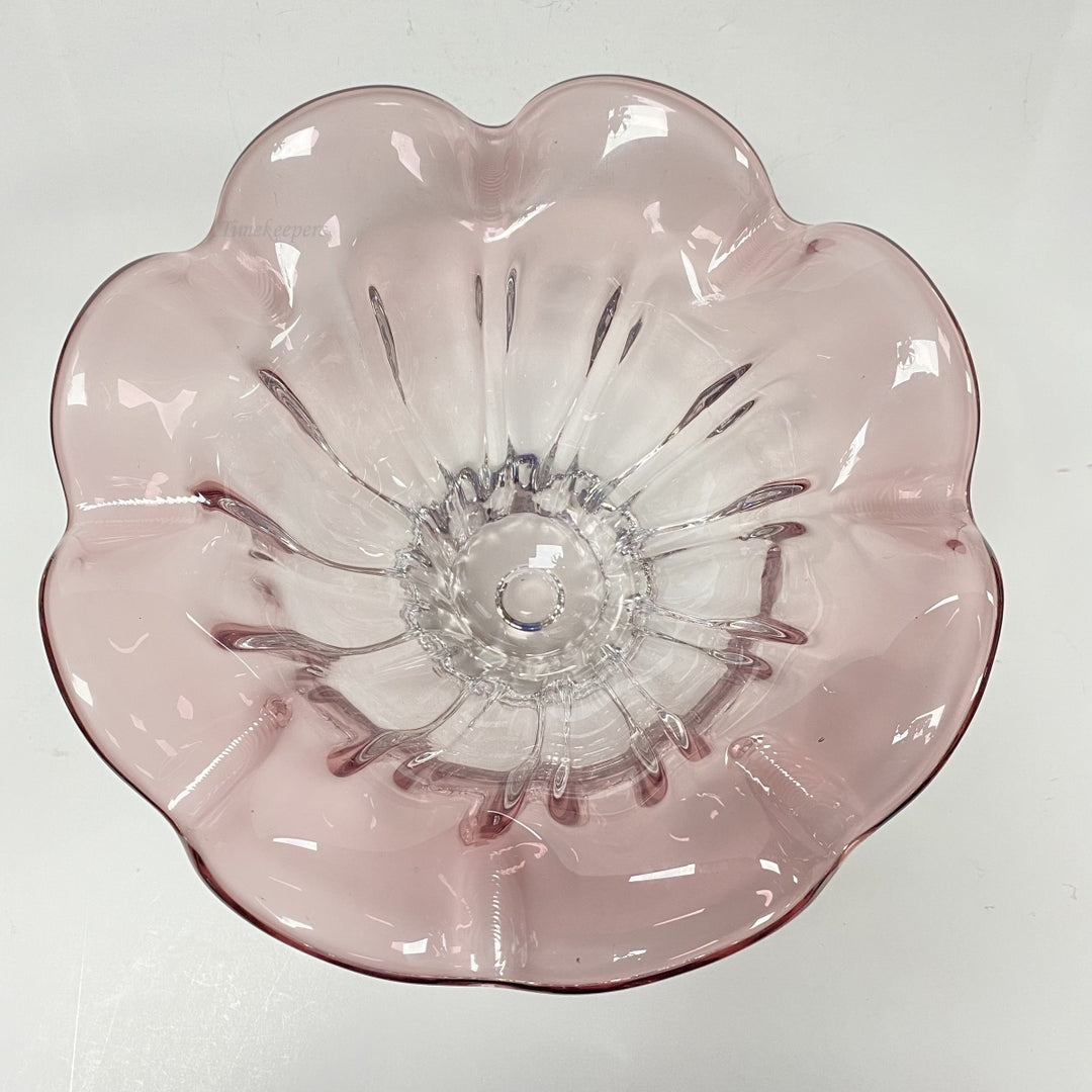 m029 Vintage Soft Pink Glass Flower Shaped European Salad or Candy Serving Dish
