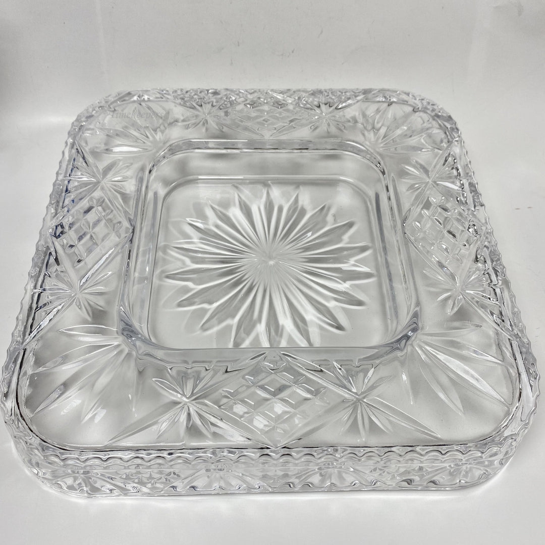 m031 Vintage Crystal Clear Square Shaped European Salad Candy Serving Dish Tray