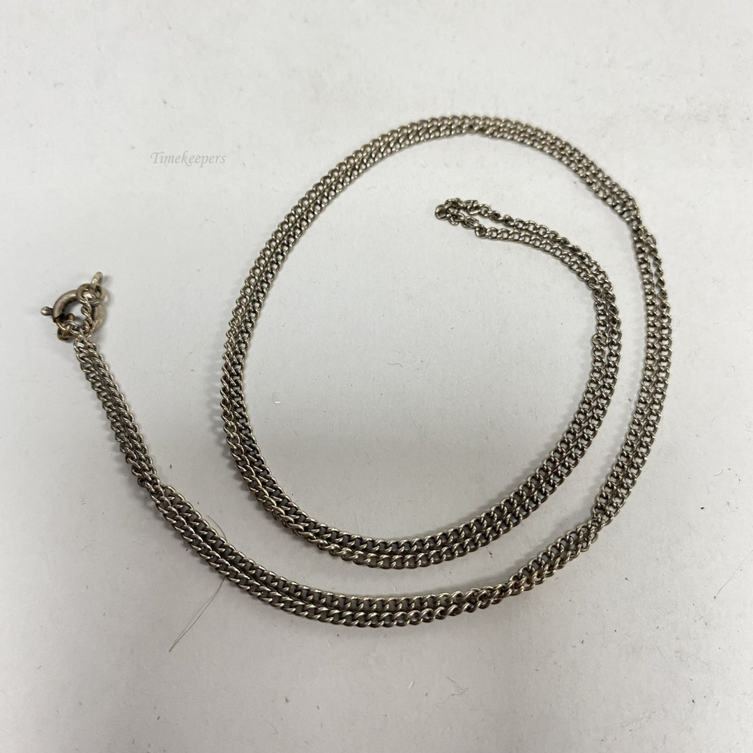 m047 Vintage Sterling Silver Chain Necklace 24" Unique Marcasite Pendant Charm