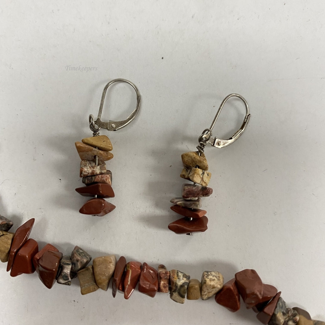 m064 Vintage Agate Sterling Silver Necklace 19" Long Necklace & Earrings Set