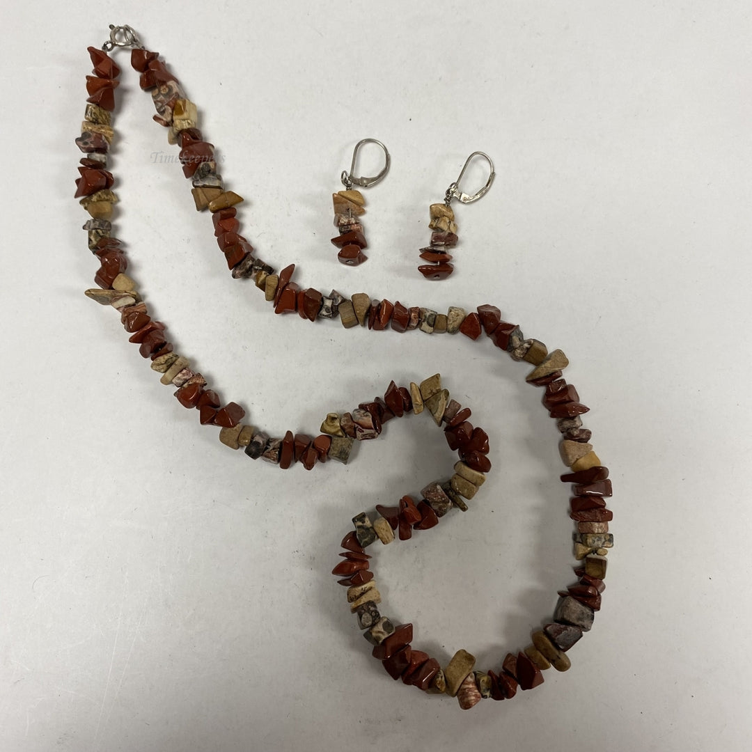 m064 Vintage Agate Sterling Silver Necklace 19" Long Necklace & Earrings Set