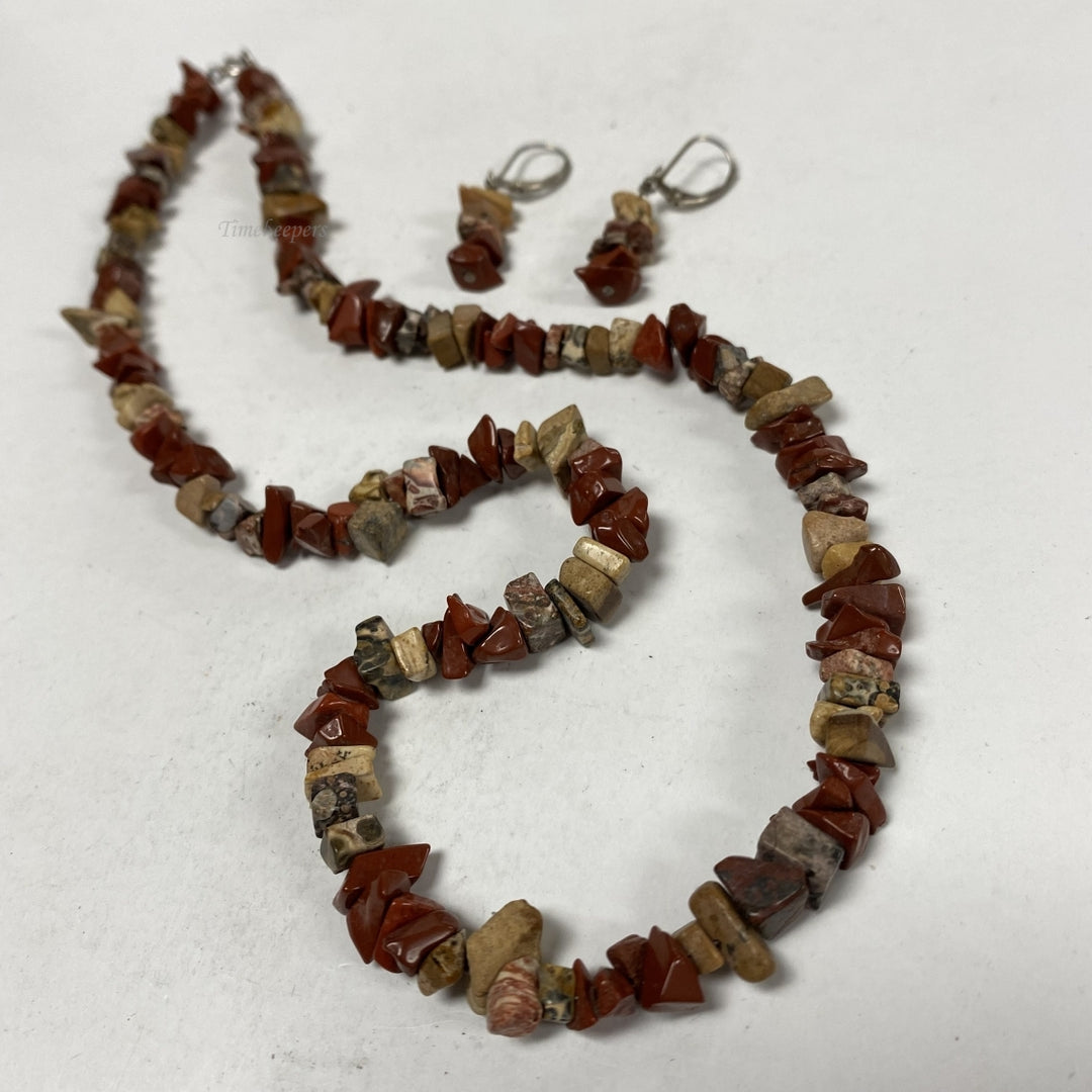 m064 Vintage Agate Sterling Silver Necklace 19" Long Necklace & Earrings Set