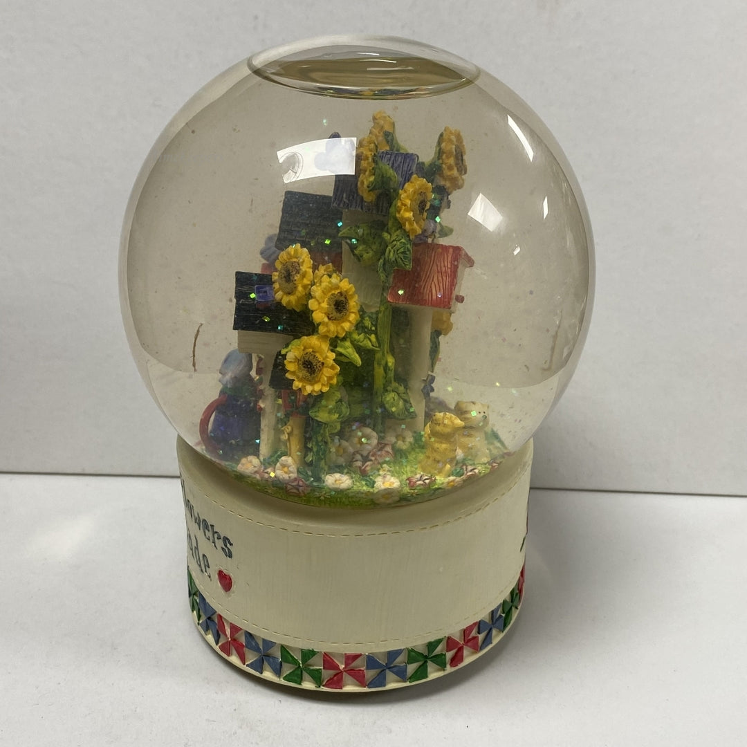 m069 Vintage Sunflower Glass Snowball Music Box "You've got a friend" Tune
