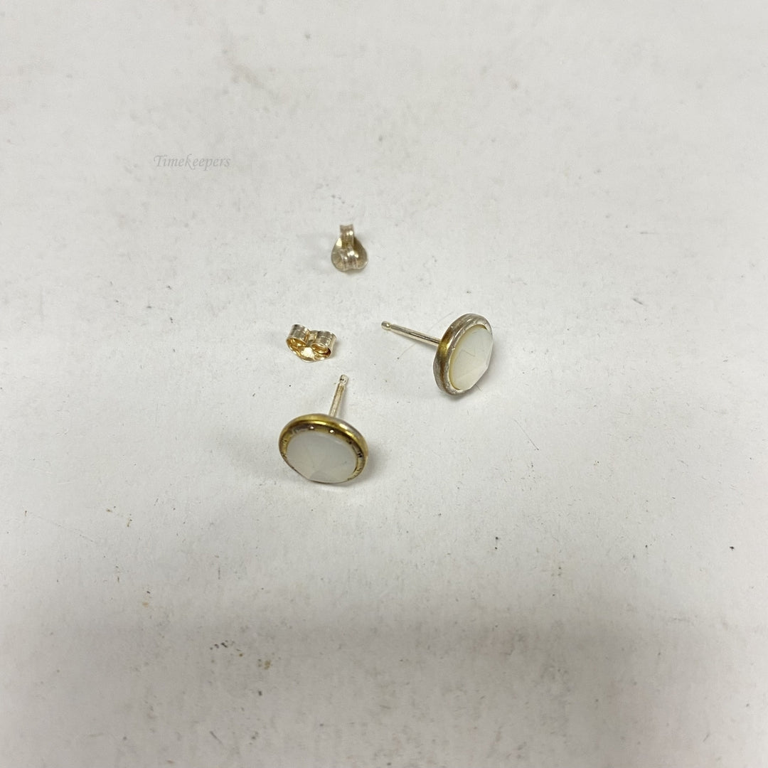 m074 Vintage Gold Silver Tone Mother of Pearl Earrings