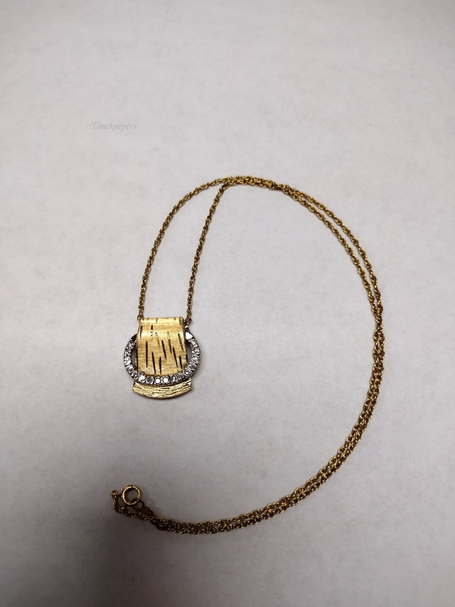 m089 Vintage 14kt Yellow Gold Brushed Gold Diamond Pendant and 16" Necklace