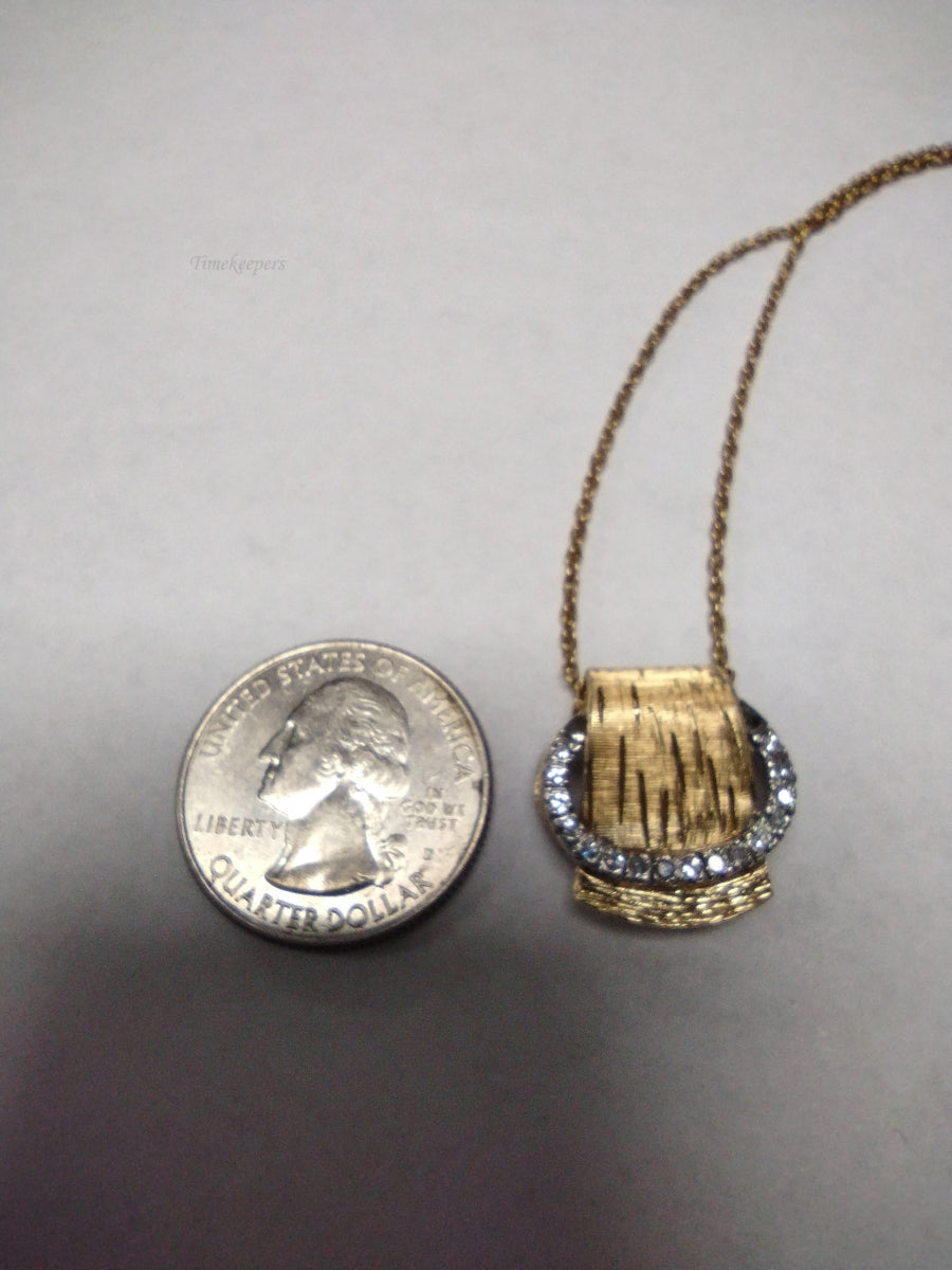 m089 Vintage 14kt Yellow Gold Brushed Gold Diamond Pendant and 16" Necklace