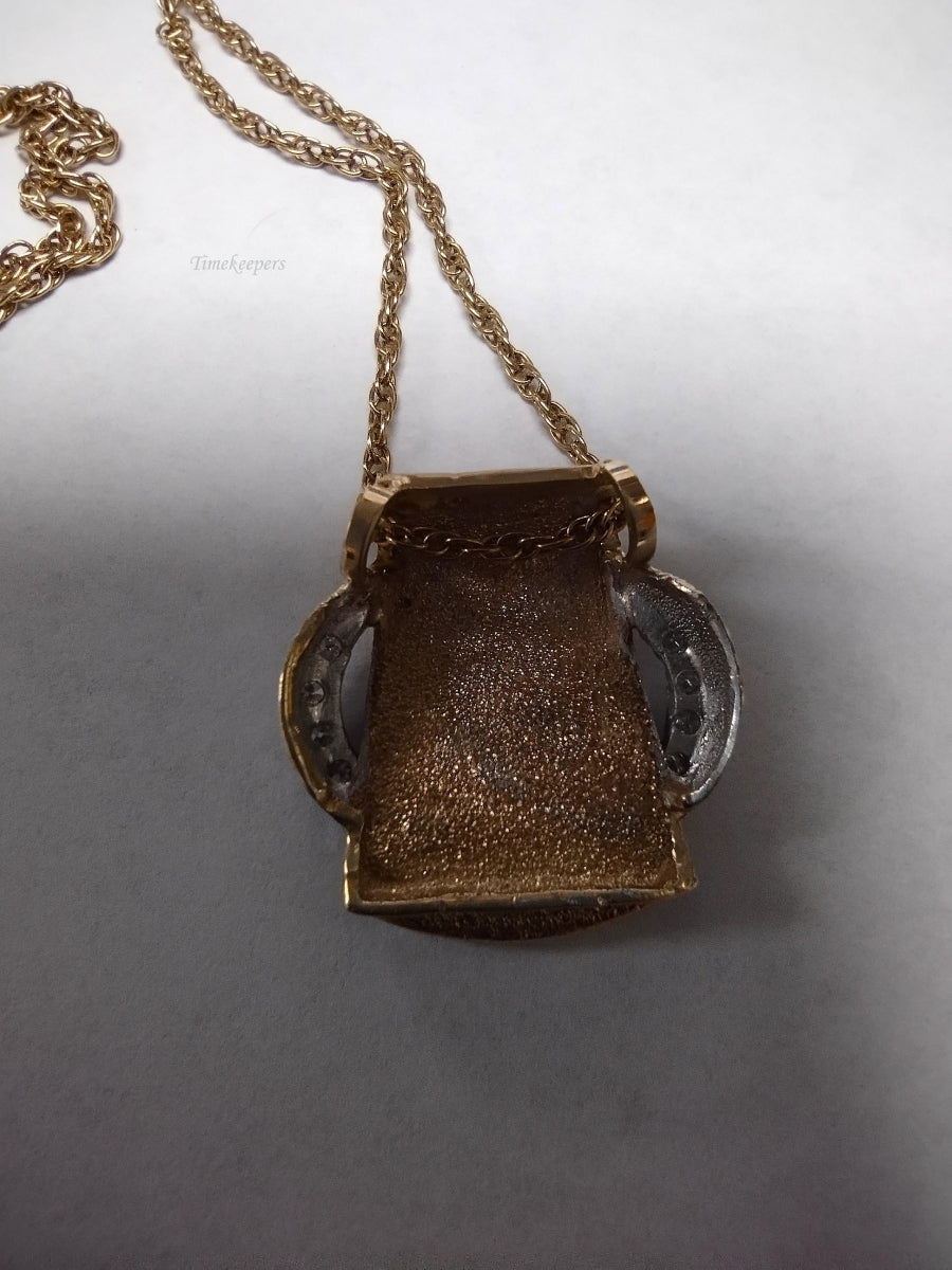 m089 Vintage 14kt Yellow Gold Brushed Gold Diamond Pendant and 16" Necklace