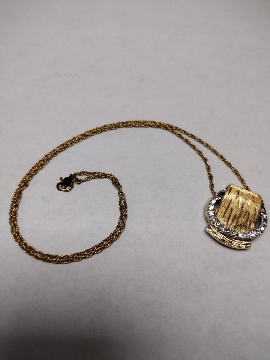 m089 Vintage 14kt Yellow Gold Brushed Gold Diamond Pendant and 16" Necklace