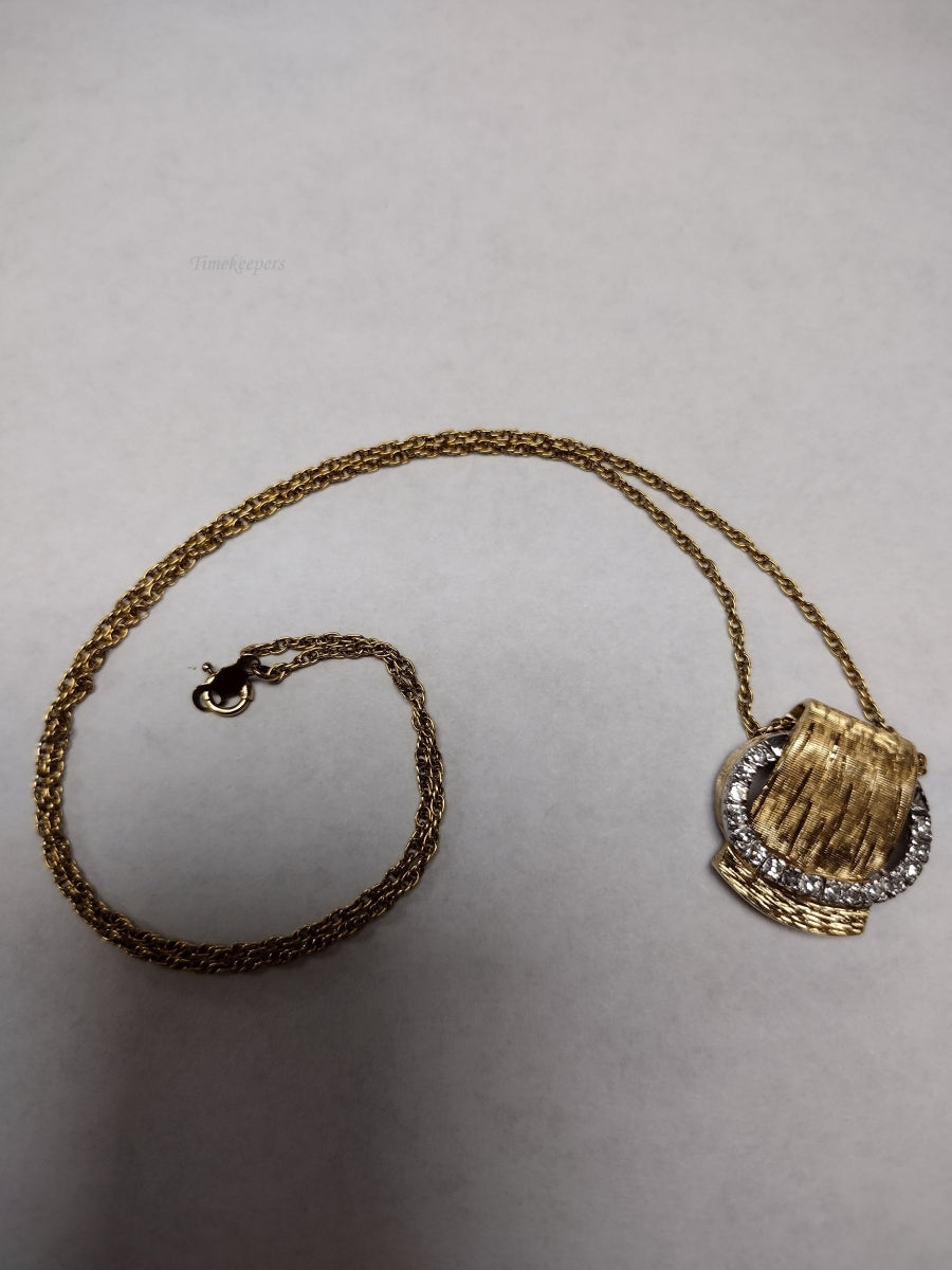 m089 Vintage 14kt Yellow Gold Brushed Gold Diamond Pendant and 16" Necklace