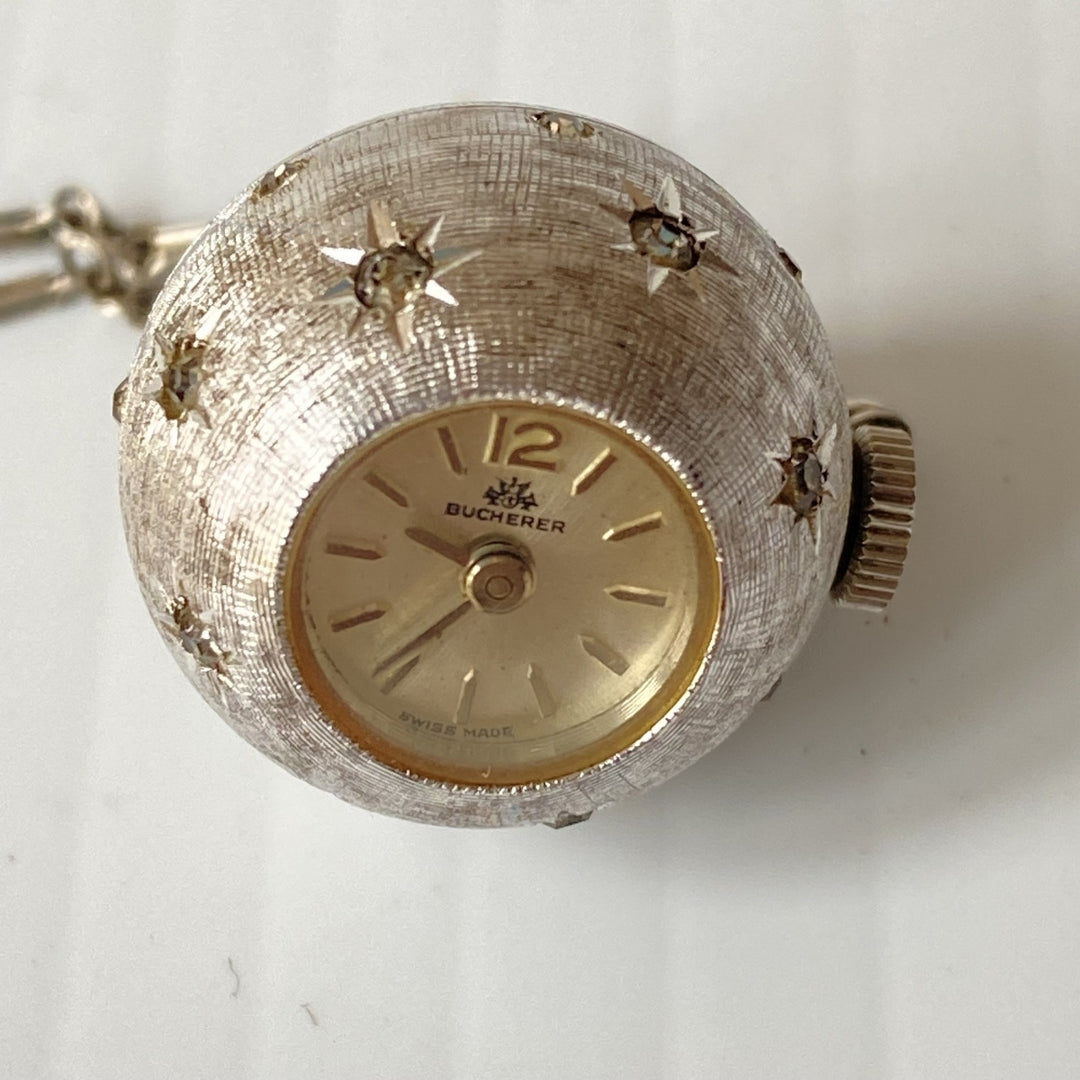 m098 Vintage Silver Tone Link Chain Necklace 29" Watch Pendant Charm