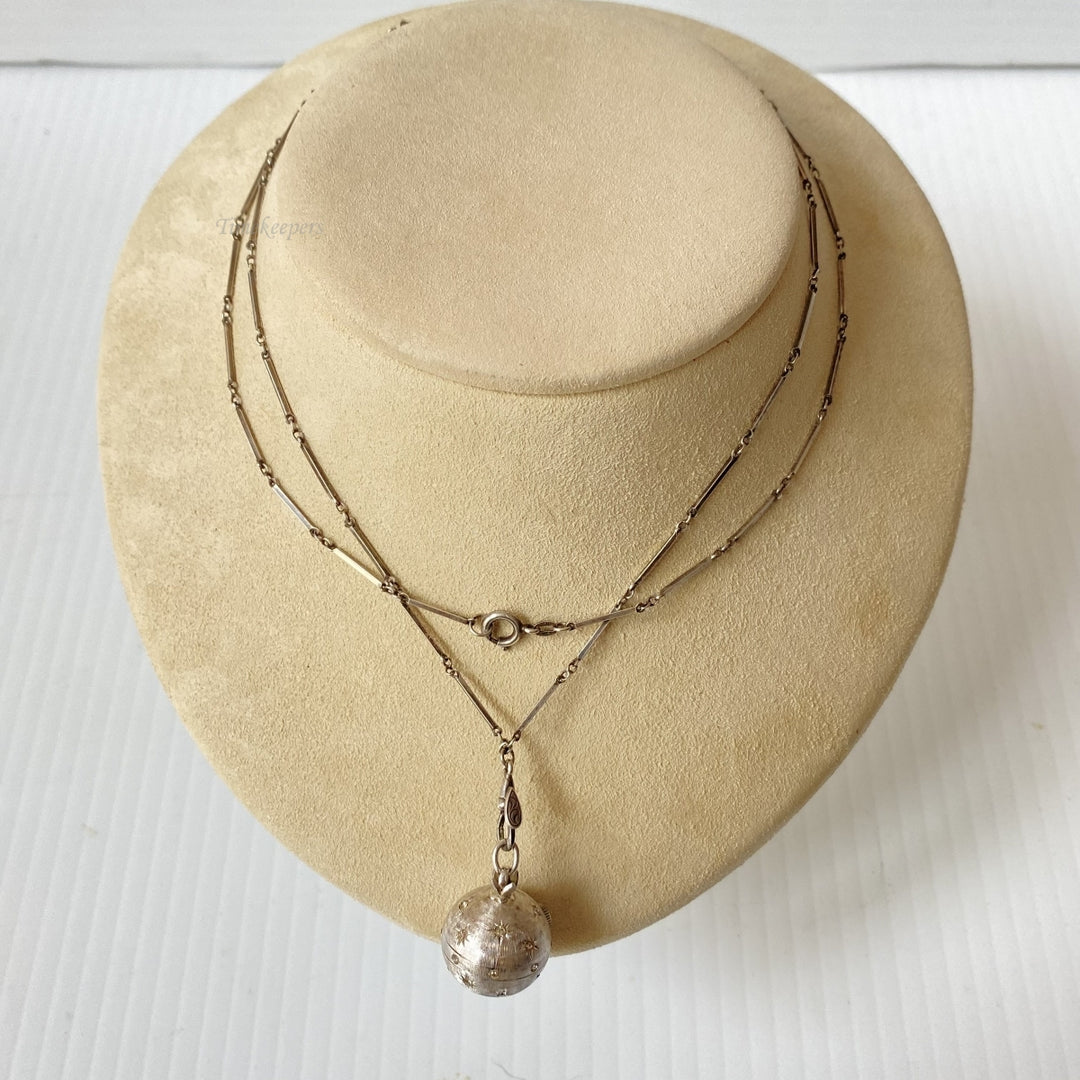 m098 Vintage Silver Tone Link Chain Necklace 29" Watch Pendant Charm