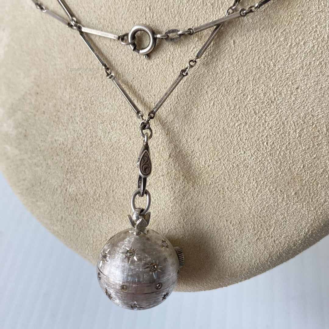 m098 Vintage Silver Tone Link Chain Necklace 29" Watch Pendant Charm