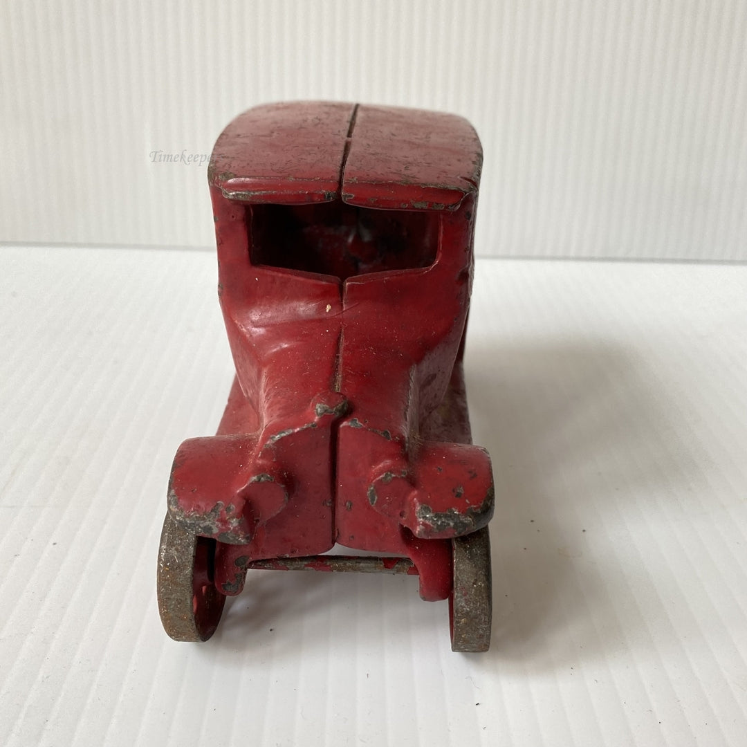 m104 Vintage Collectible Figurine Cast Iron Car Red Paint Rolling Wheels