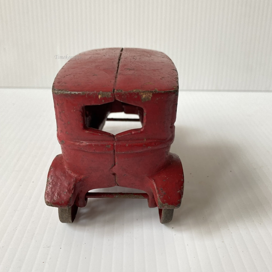 m104 Vintage Collectible Figurine Cast Iron Car Red Paint Rolling Wheels