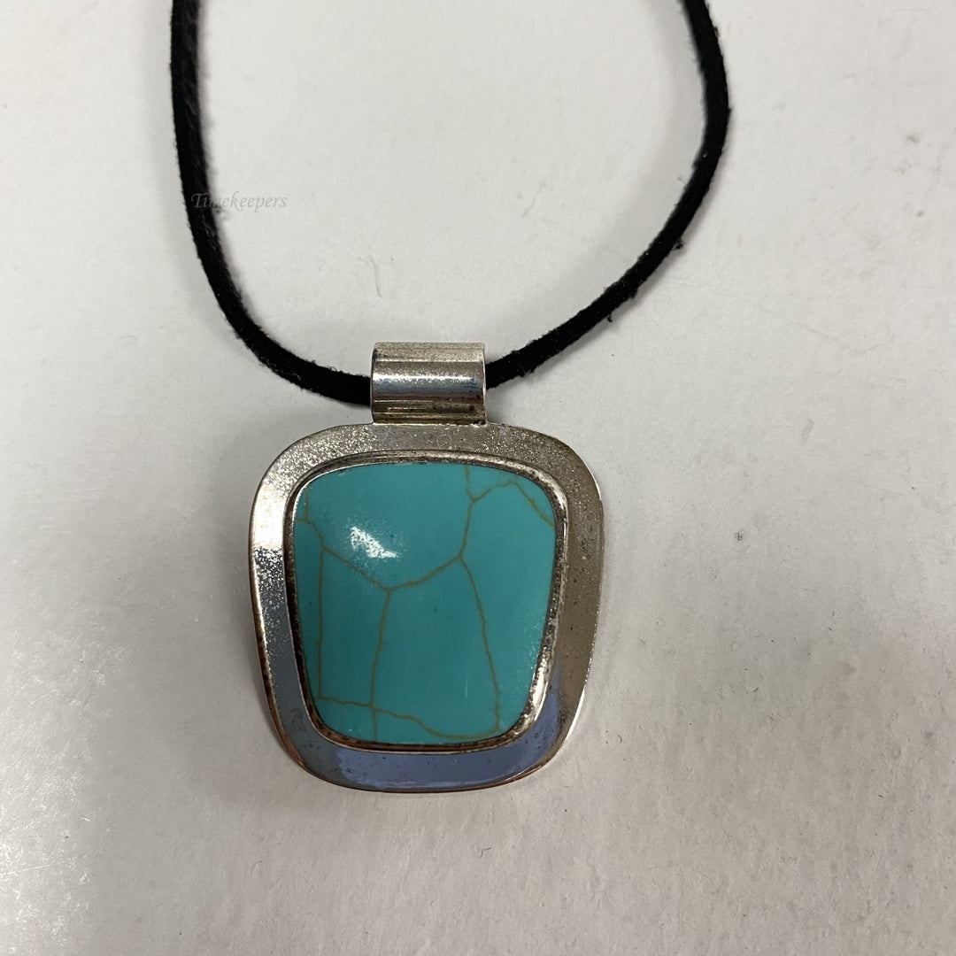 m114 Vintage Sterling Silver Pendant Blue Stone Necklace 21"