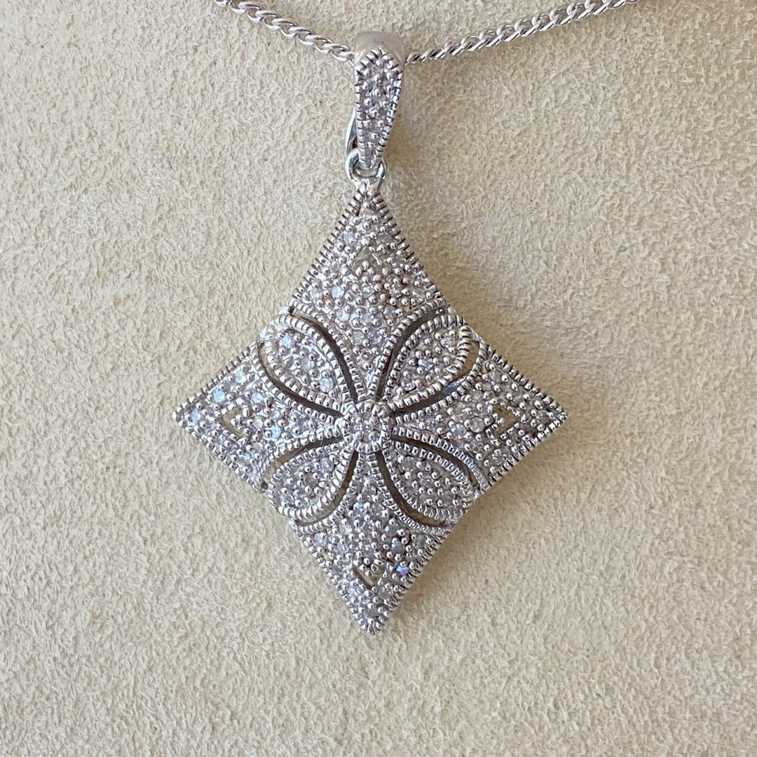 m155 Vintage Sterling Silver Beads Link Chain Necklace Filigree Pendant 21"