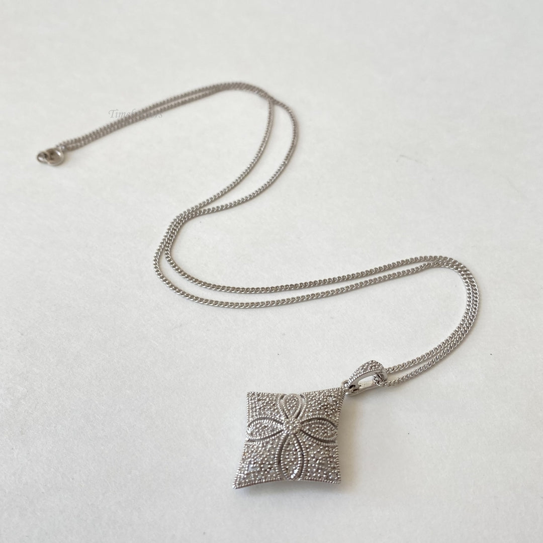 m155 Vintage Sterling Silver Beads Link Chain Necklace Filigree Pendant 21"