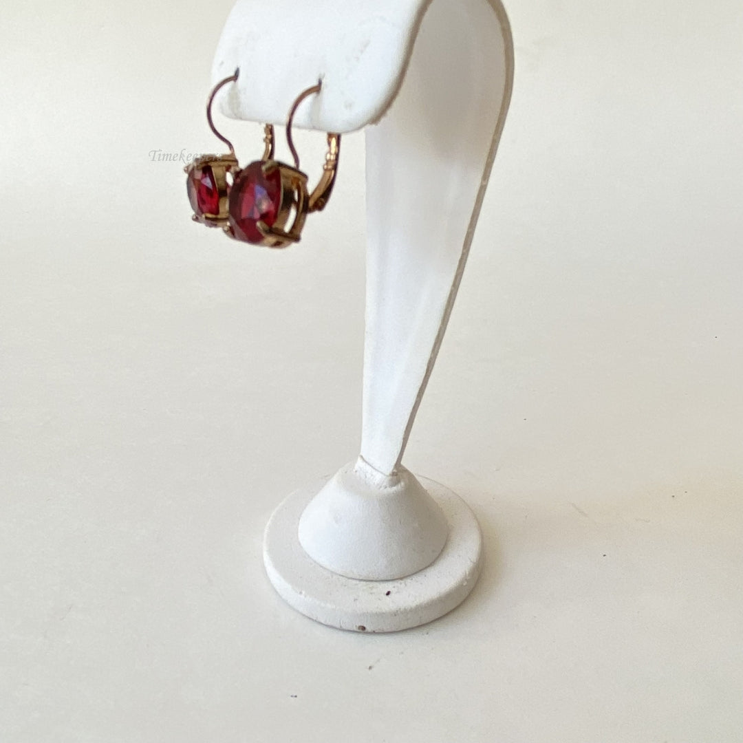 m171 Vintage Gold Filled Large Red Stone Dangle Earrings