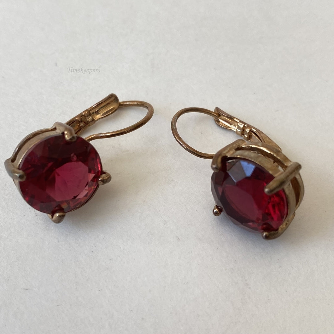 m171 Vintage Gold Filled Large Red Stone Dangle Earrings