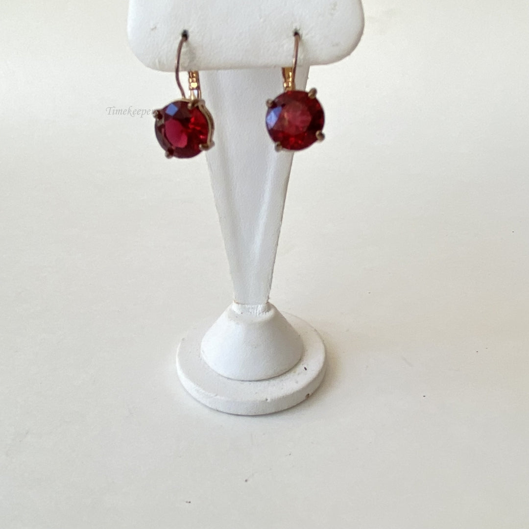m171 Vintage Gold Filled Large Red Stone Dangle Earrings