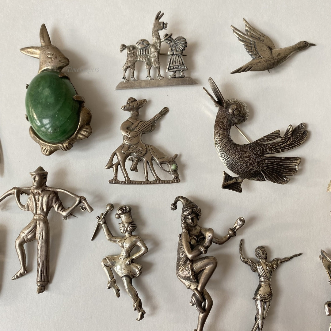 m173 Vintage Sterling Silver Silver Tone Pin Brooch Collection Lot of 15