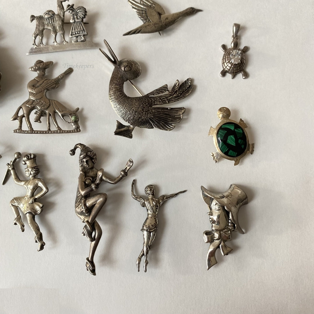 m173 Vintage Sterling Silver Silver Tone Pin Brooch Collection Lot of 15