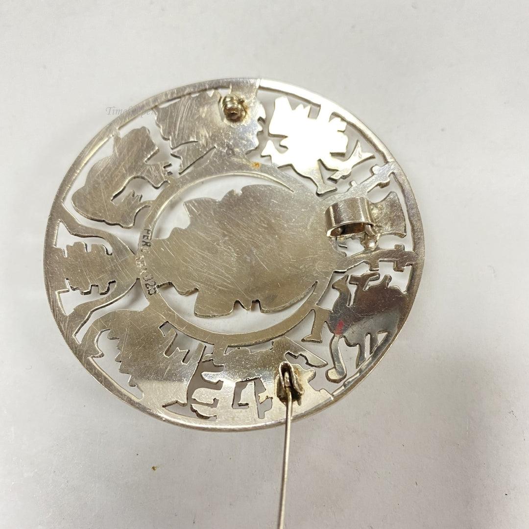 m180 Vintage Sterling Silver 18K Yellow Gold Peruvian Medallion Brooch Pendant