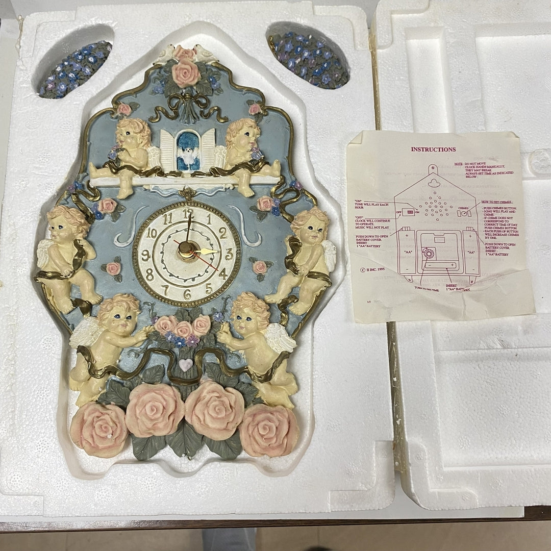 m194 Vintage Musical Cupids & Roses Miniature Wall Novelty Clock