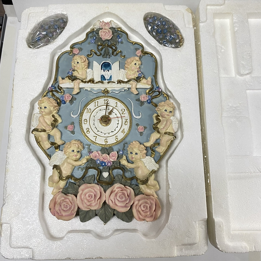 m195 Vintage Musical Cupids & Roses Miniature Wall Novelty Clock