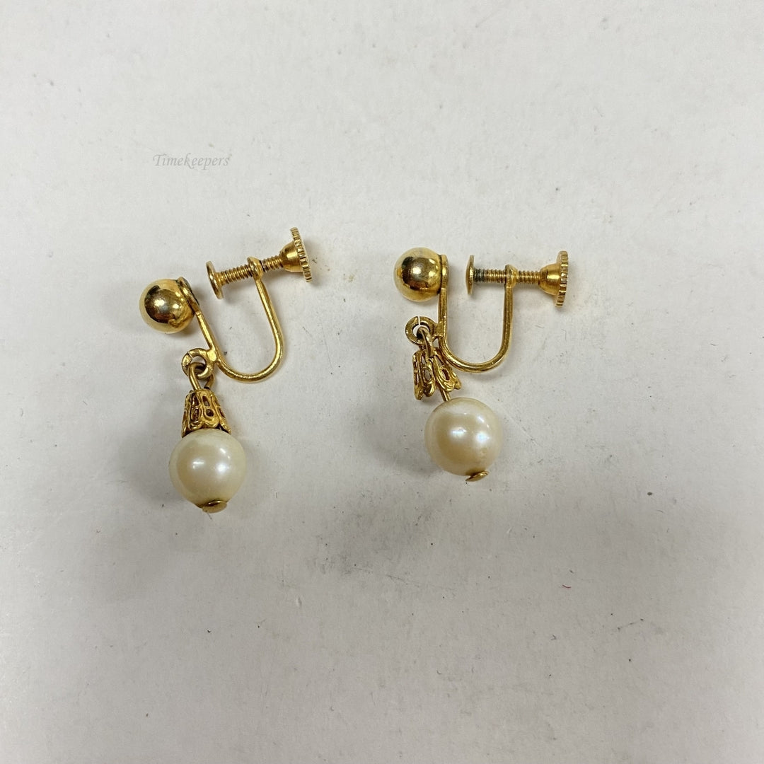m305 Vintage Gold Filled Pearl Bead Dangle Earrings