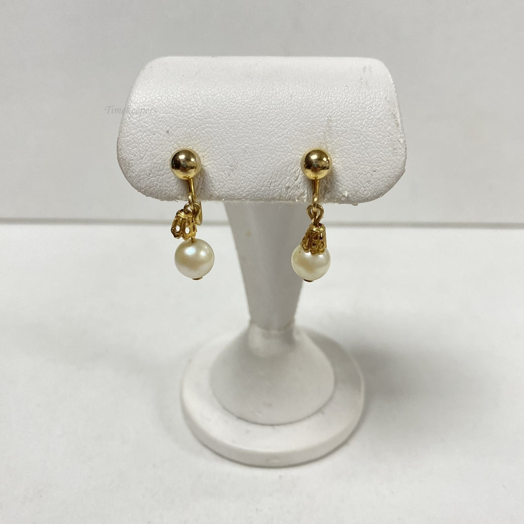 m305 Vintage Gold Filled Pearl Bead Dangle Earrings