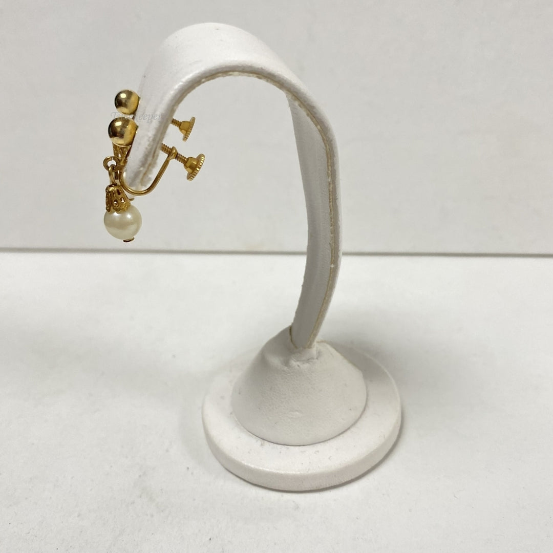 m305 Vintage Gold Filled Pearl Bead Dangle Earrings