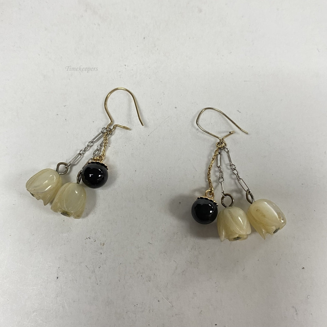 m313 Vintage Sterling Silver Pearl Floral Hanging Earrings