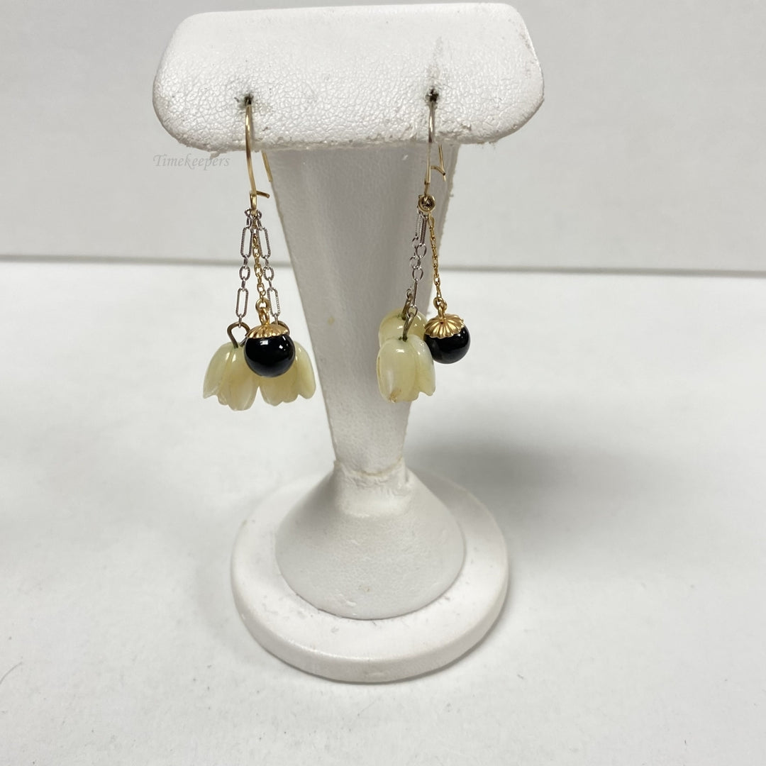 m313 Vintage Sterling Silver Pearl Floral Hanging Earrings