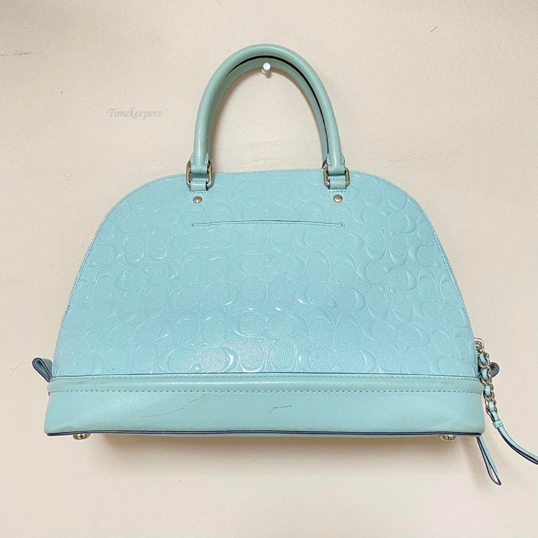 m346 Vintage Coach Sierra Satchel Signature Debossed Patent Leather Powder Blue