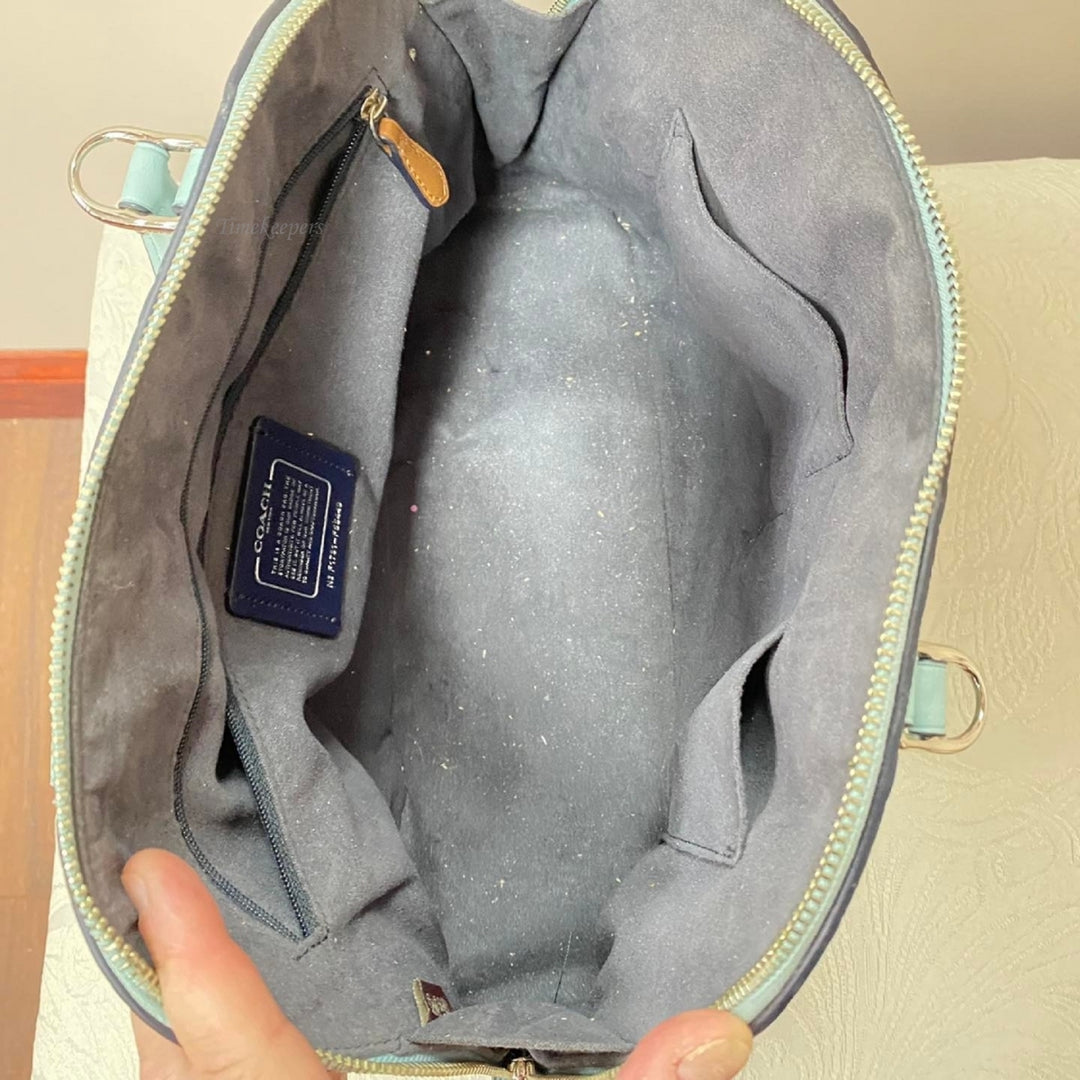 m346 Vintage Coach Sierra Satchel Signature Debossed Patent Leather Powder Blue