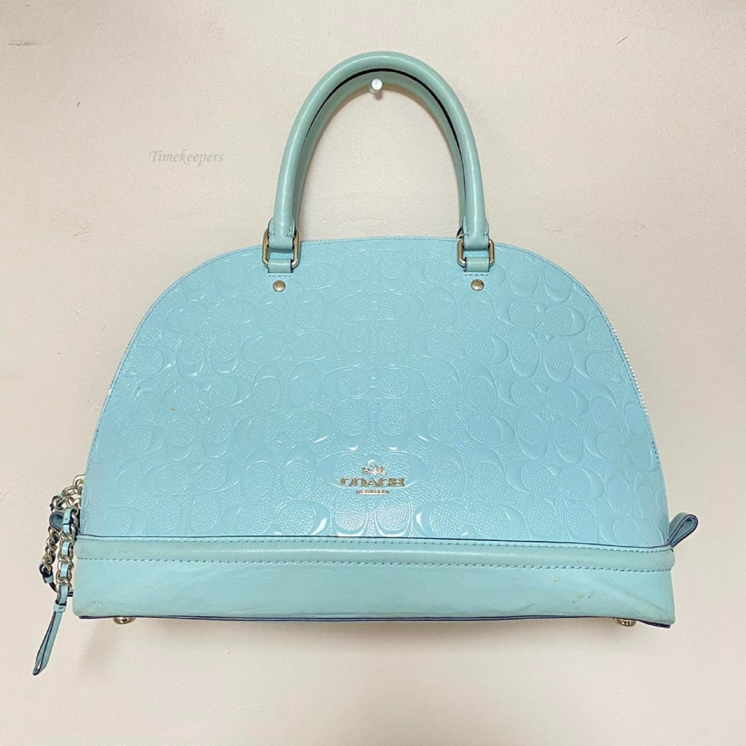m346 Vintage Coach Sierra Satchel Signature Debossed Patent Leather Powder Blue