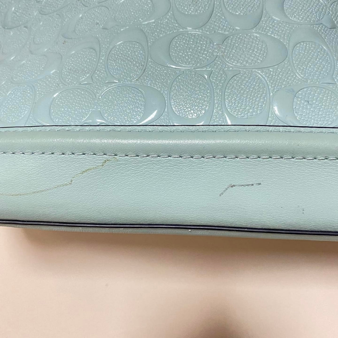 m346 Vintage Coach Sierra Satchel Signature Debossed Patent Leather Powder Blue