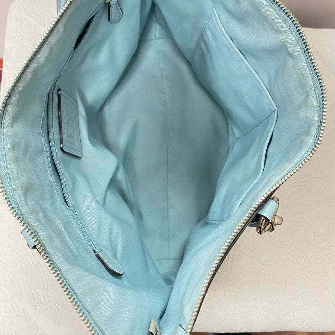 m348 Vintage Coach Women's Crossgrain Luxury Ava Tote Handbag Light Blue