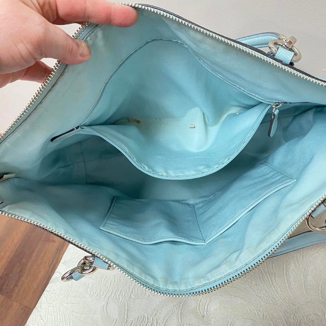 m348 Vintage Coach Women's Crossgrain Luxury Ava Tote Handbag Light Blue