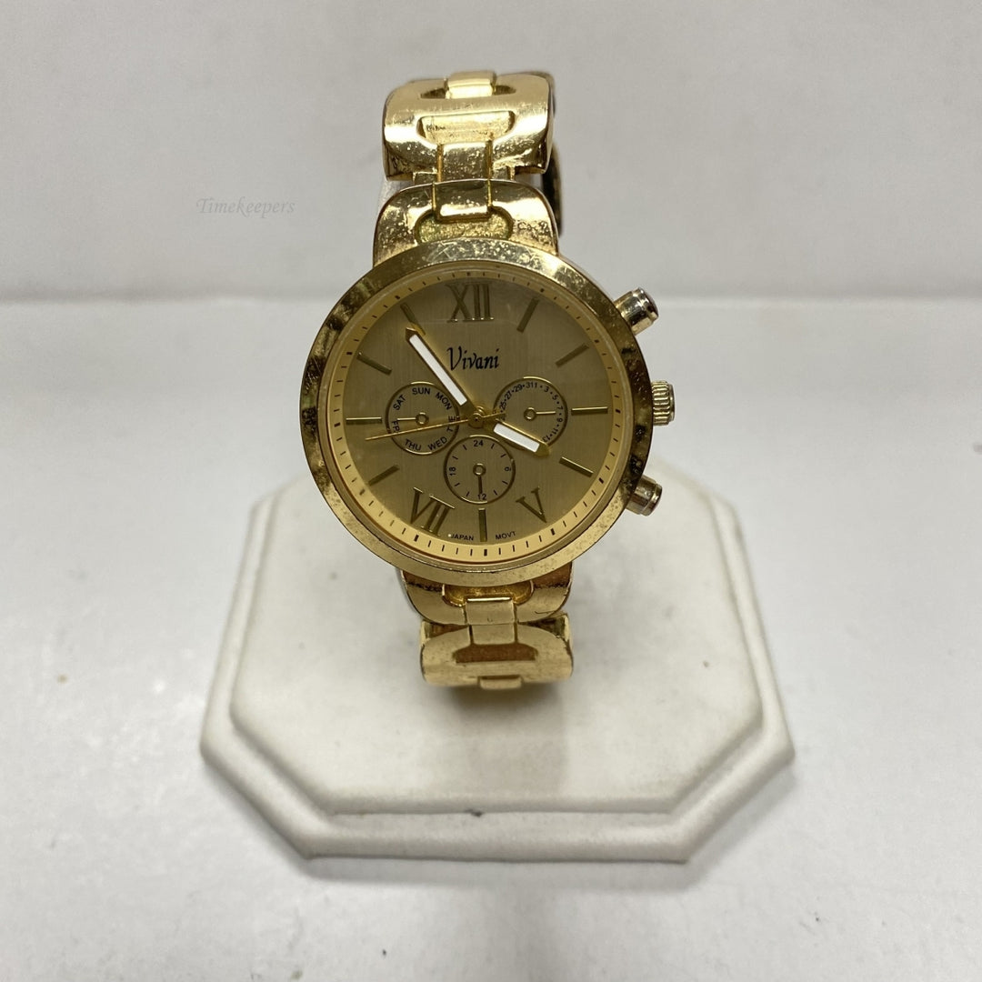 m396 Vintage Vivani Gold Tone Snap Bracelet Japan Mov't Unisex Wrist Watch