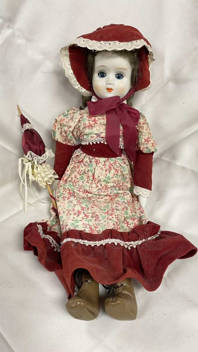 m420 Vintage Antique Collectible Ceramic Doll Umbrella Motion Body Parts Eyes