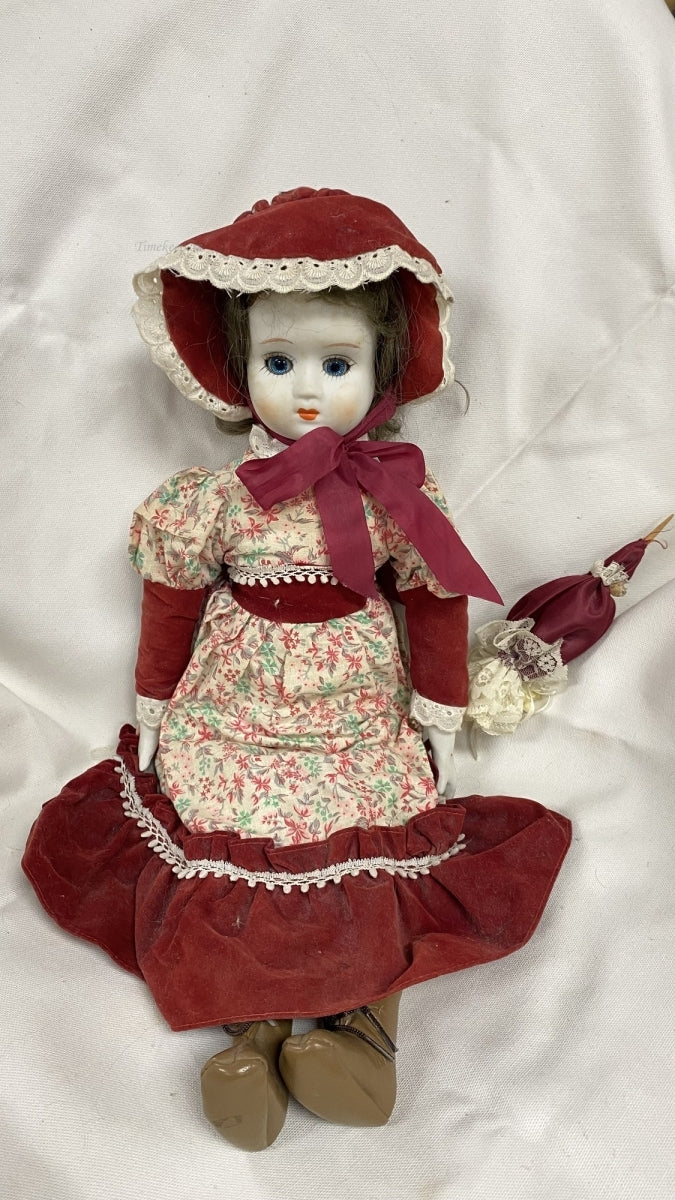 m420 Vintage Antique Collectible Ceramic Doll Umbrella Motion Body Parts Eyes