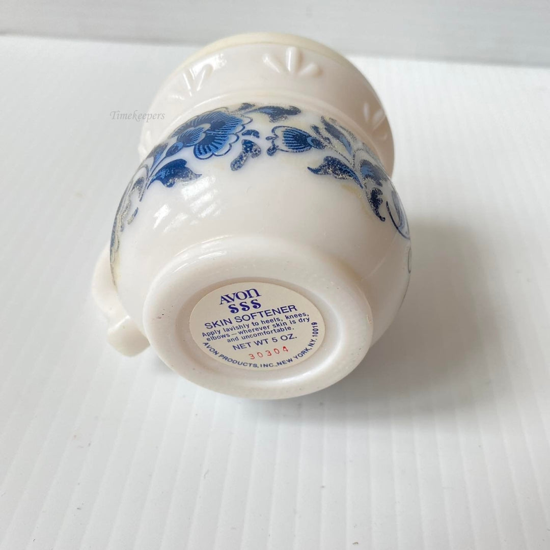 m445 Vintage Avon Delft Blue SSS Skin Softener 5 fl oz Floral Cup Container