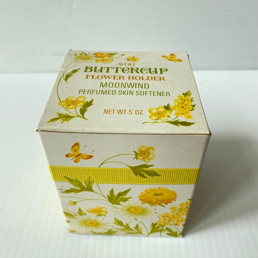 m446 Vintage Avon Buttercup Flower Holder Moonwind Perfumed Skin Softener 5 oz