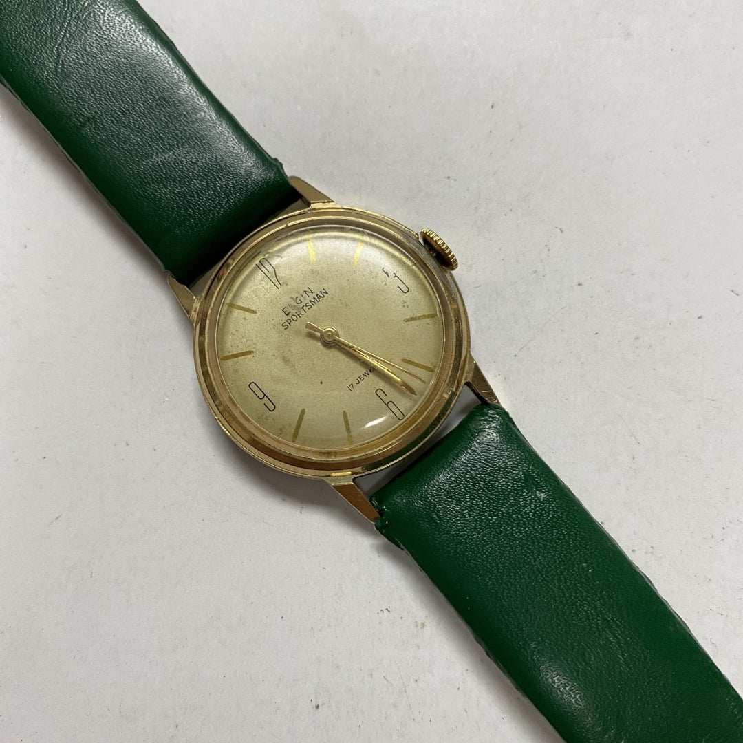 m519 Vintage Elgin Sportsman Gold Tone Stainless Back 17J Unisex Wrist Watch