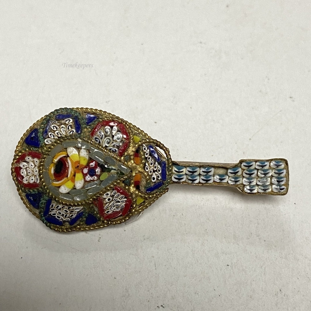 m643 Vintage Rare Micro Mosaic Floral Brooch Red Blue White Banjo Made in Italy
