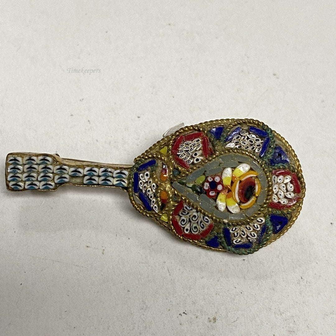 m643 Vintage Rare Micro Mosaic Floral Brooch Red Blue White Banjo Made in Italy